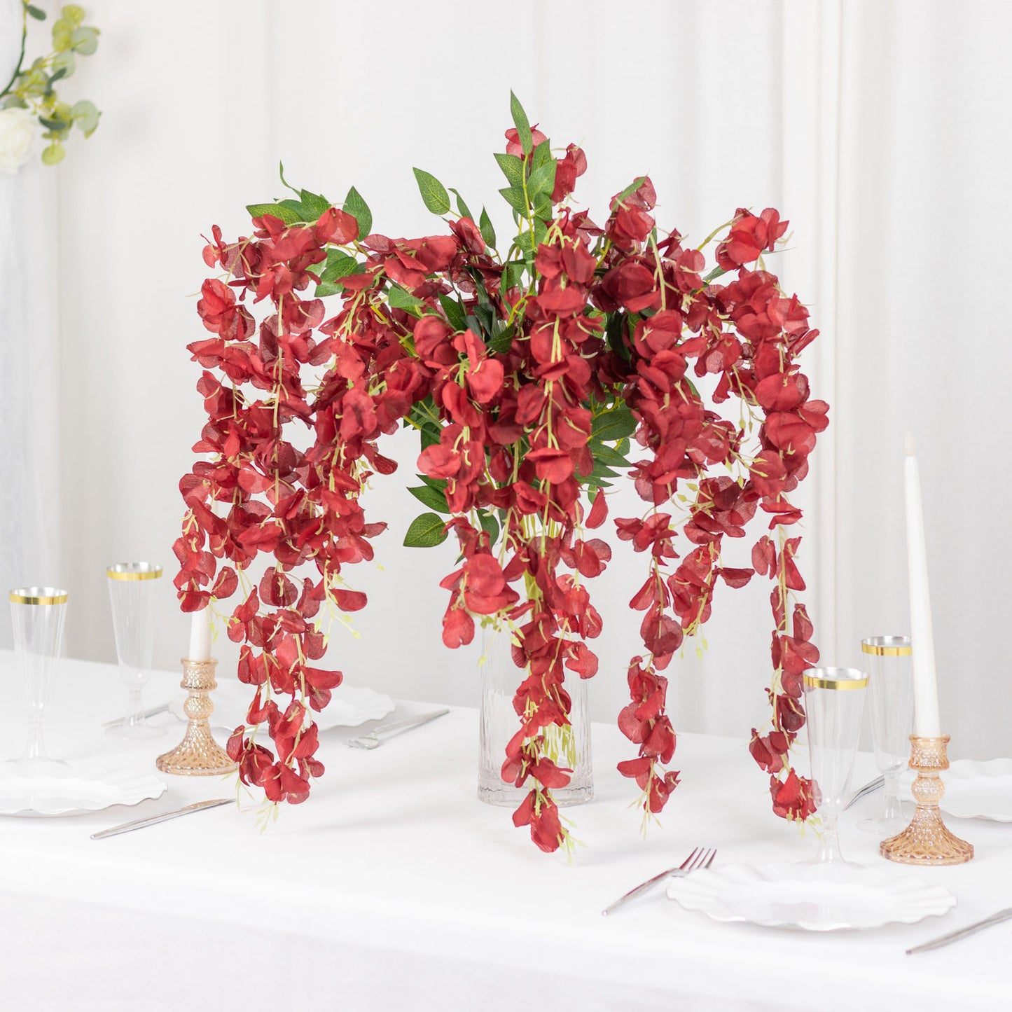 5 Pack Artificial 44 Inch Burgundy Silk Hanging Wisteria Flower Garland Vines