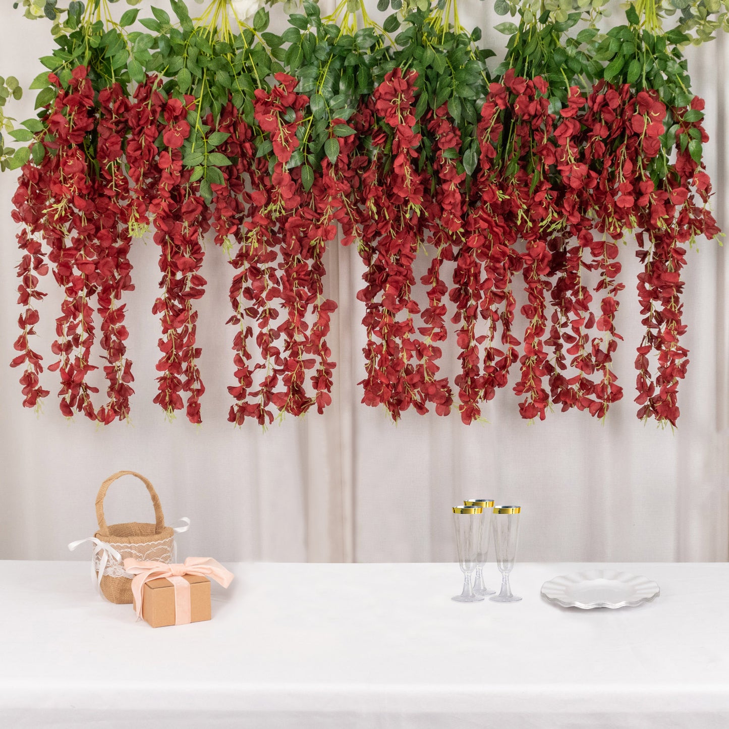 5 Pack Artificial 44 Inch Burgundy Silk Hanging Wisteria Flower Garland Vines
