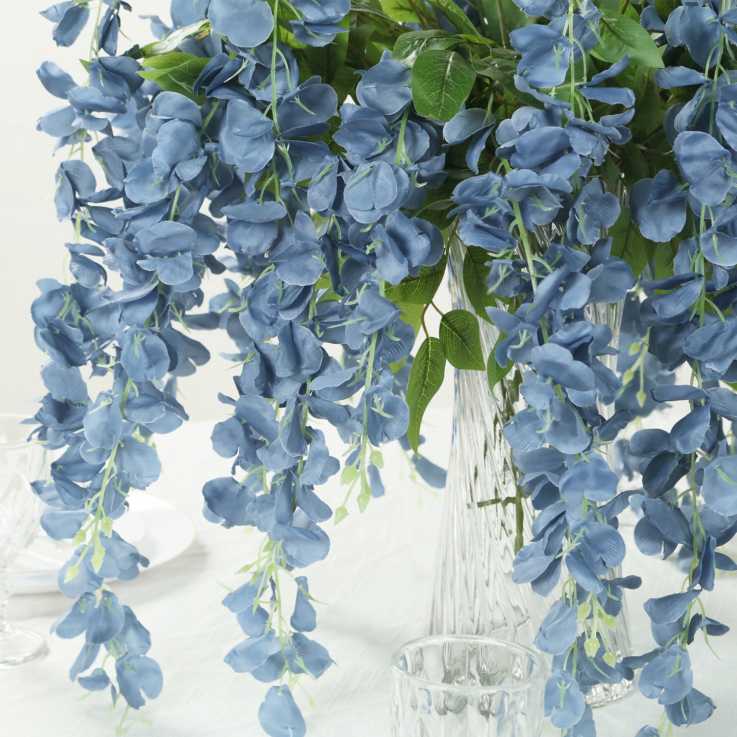 5 Pack 44" Silk Hanging Wisteria Flower Garland Vines in Dusty Blue, 3 Strands in 1 Bush