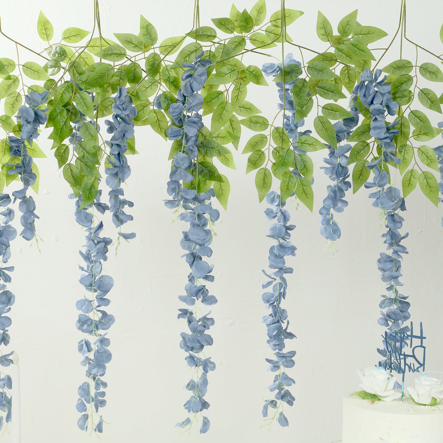 5 Pack 44" Silk Hanging Wisteria Flower Garland Vines in Dusty Blue, 3 Strands in 1 Bush
