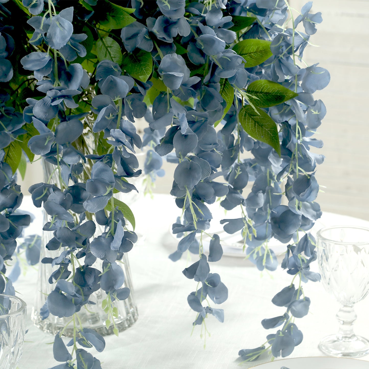 5 Pack 44" Silk Hanging Wisteria Flower Garland Vines in Dusty Blue, 3 Strands in 1 Bush