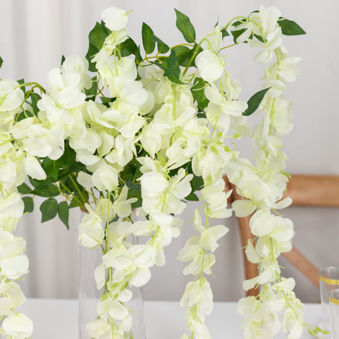 5 Pack 44 Inch Cream Silk Hanging Wisteria Flower Garland Vines Artificial