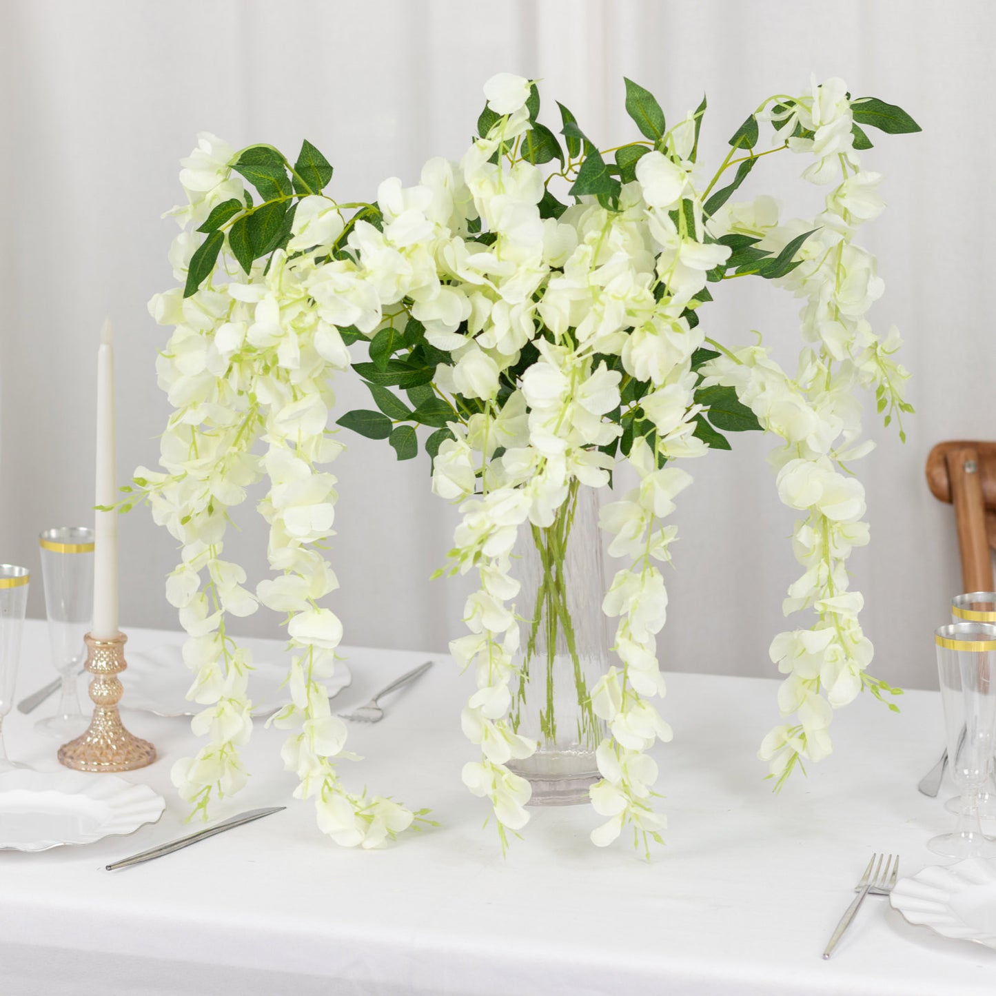 5 Pack 44 Inch Cream Silk Hanging Wisteria Flower Garland Vines Artificial