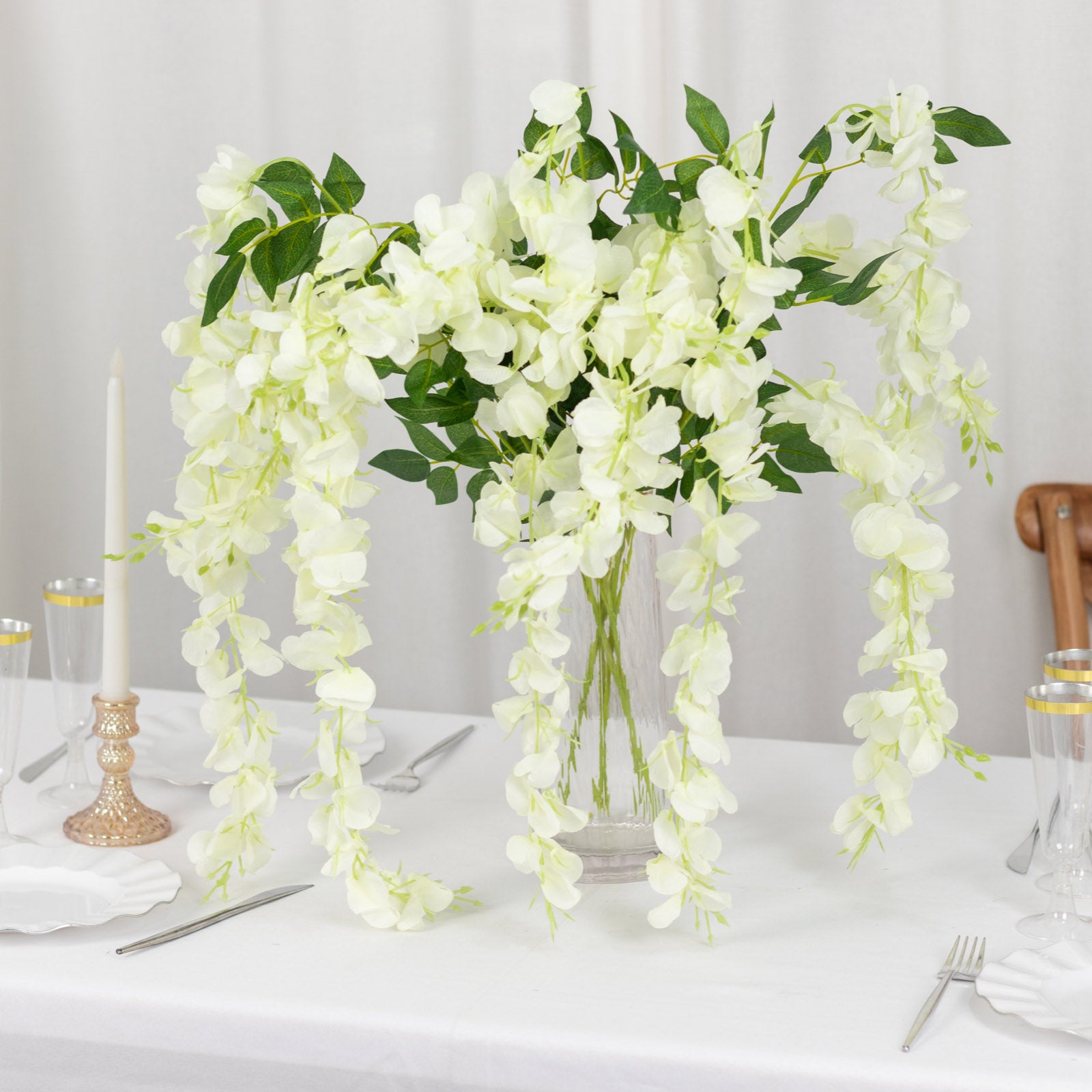 5 Pack 44 Inch Cream Silk Hanging Wisteria Flower Garland Vines Artificial