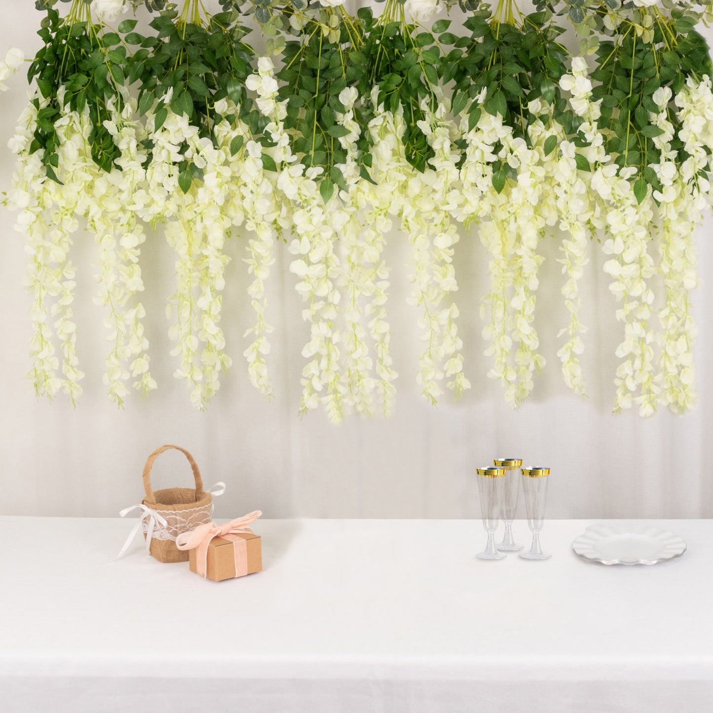 5 Pack 44 Inch Cream Silk Hanging Wisteria Flower Garland Vines Artificial