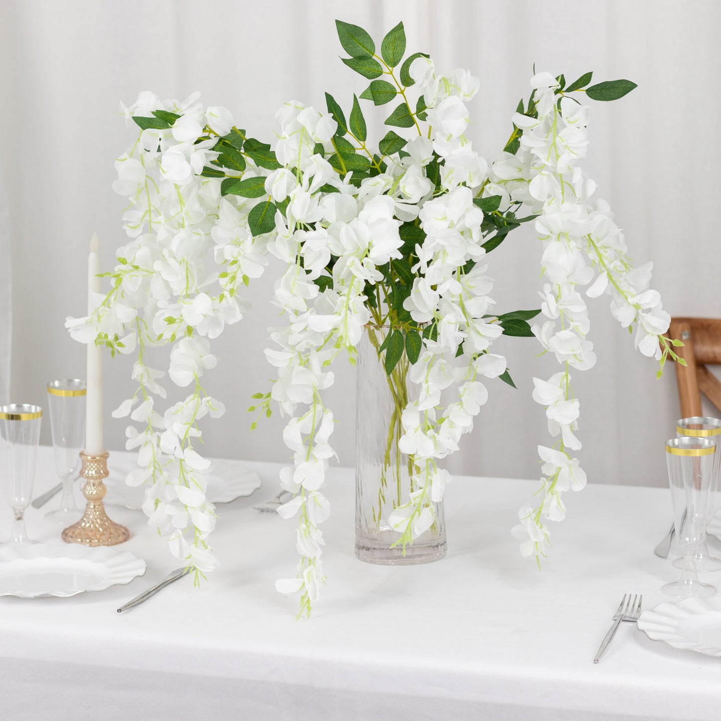 Artificial 44 Inch White Silk Hanging Wisteria Flower Garland Vines 5 Pack