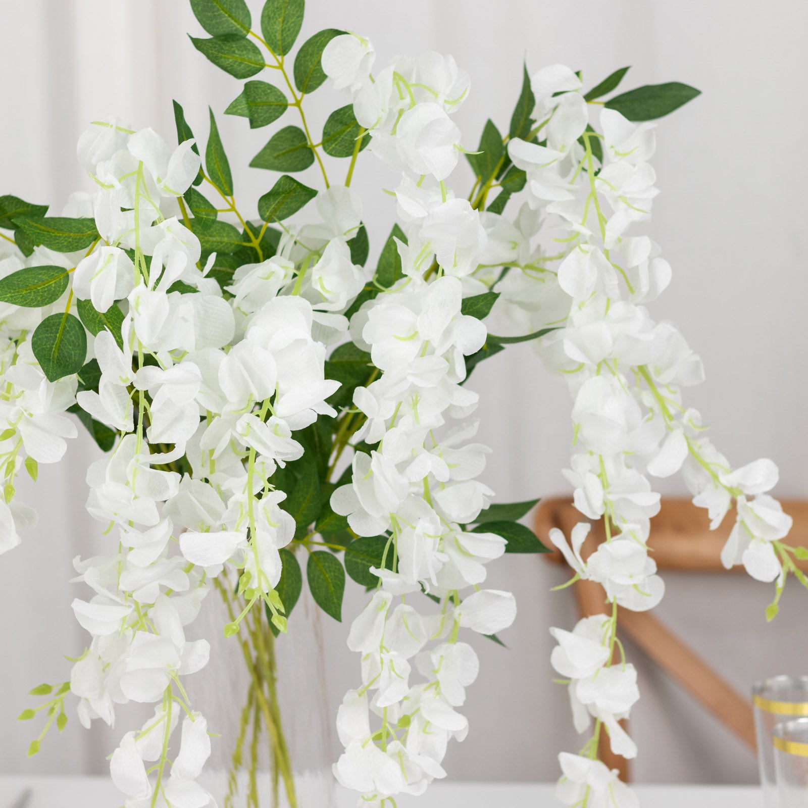 Artificial 44 Inch White Silk Hanging Wisteria Flower Garland Vines 5 Pack