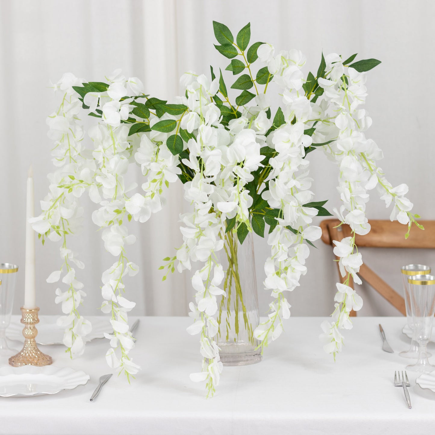 Artificial 44 Inch White Silk Hanging Wisteria Flower Garland Vines 5 Pack