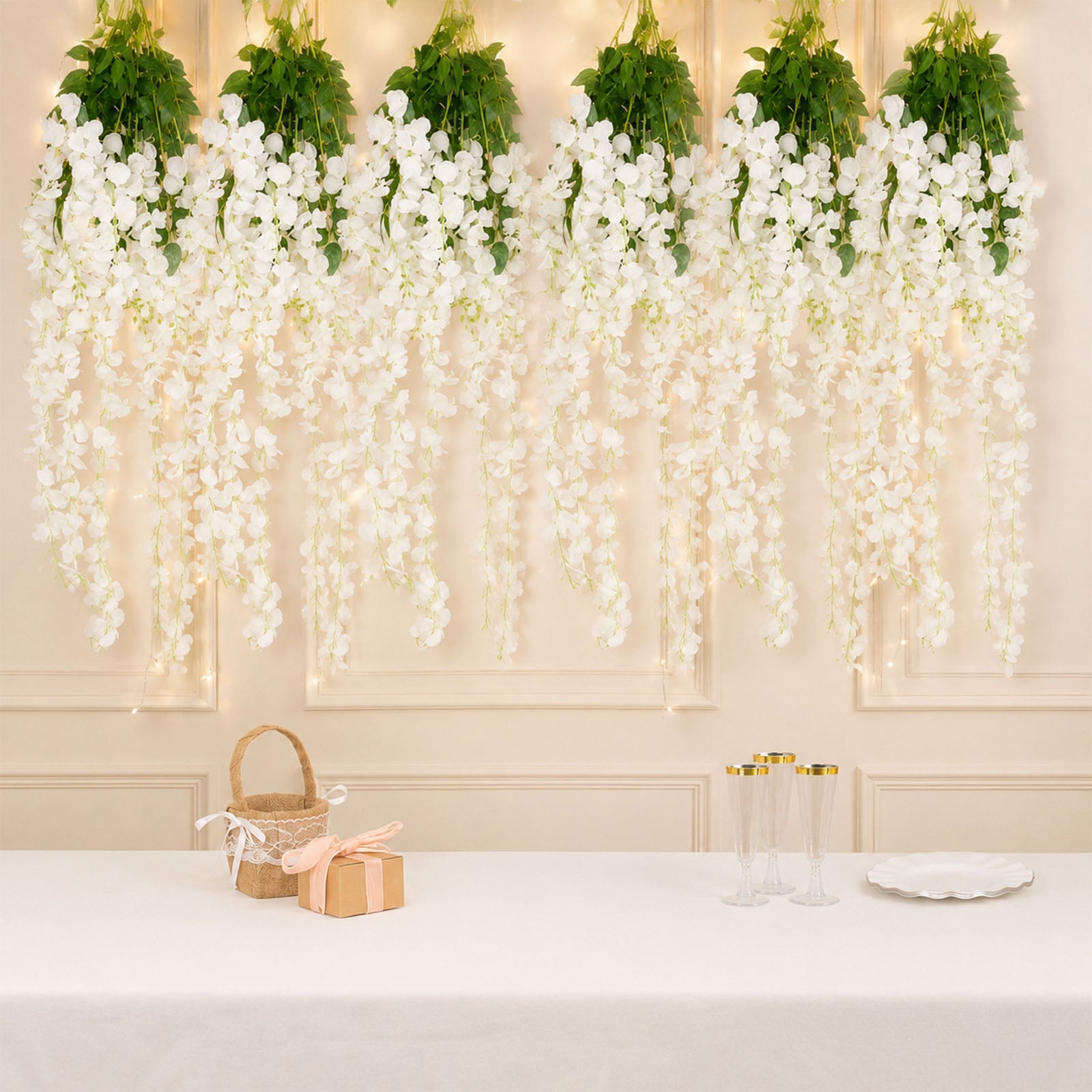 White silk wisteria flower garland vines for decoration.