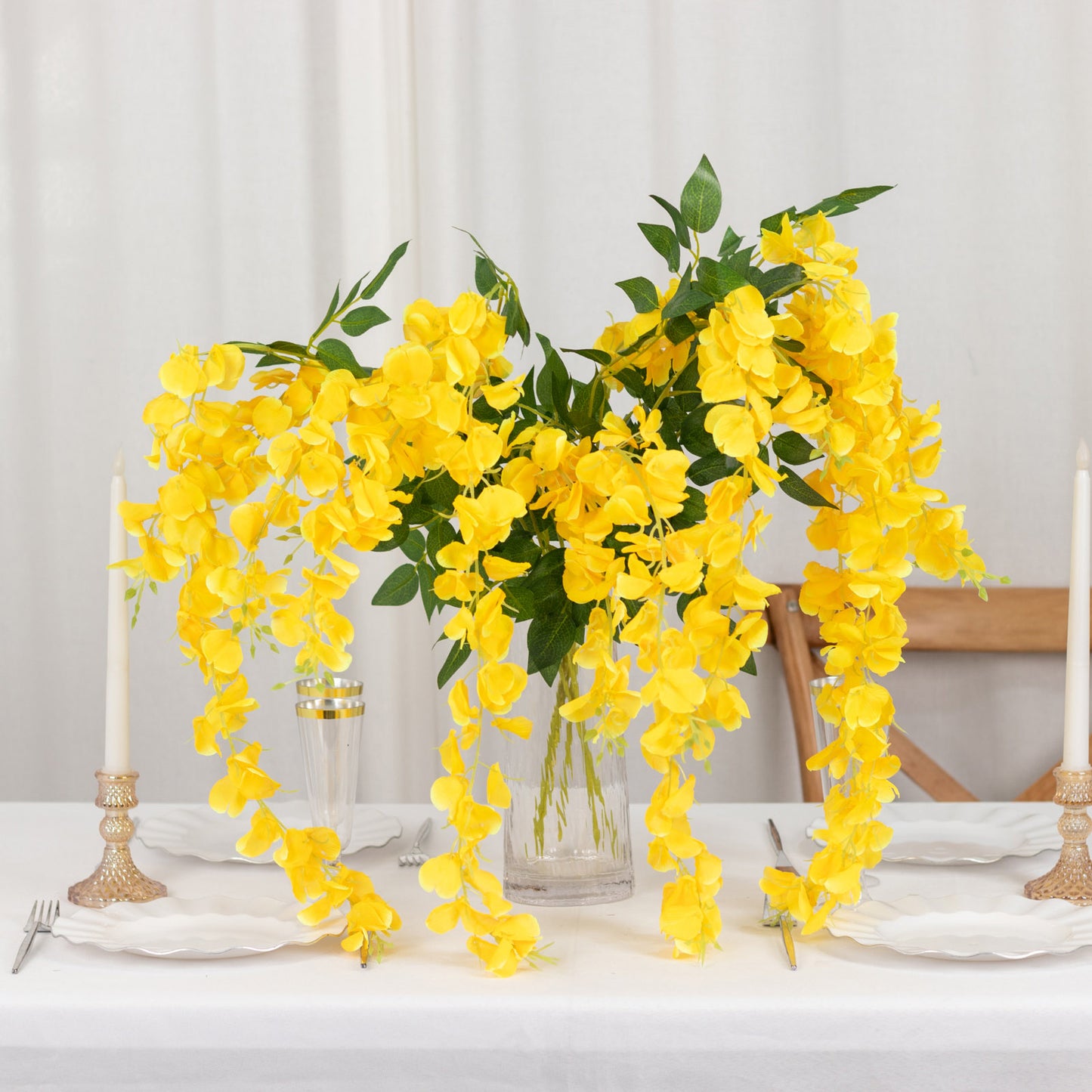 5 Pack Artificial 44 Inch Yellow Silk Hanging Wisteria Flower Garland Vines