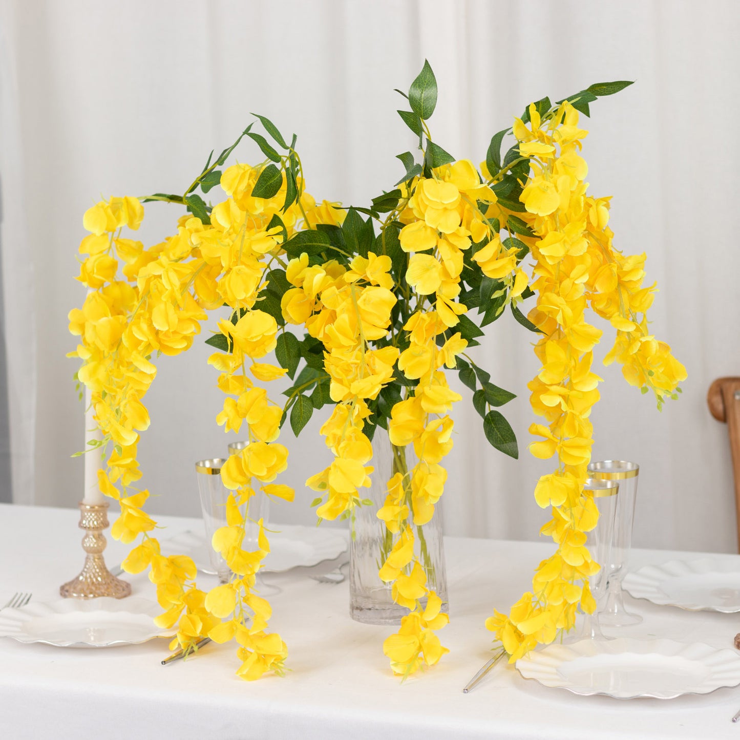 5 Pack Artificial 44 Inch Yellow Silk Hanging Wisteria Flower Garland Vines