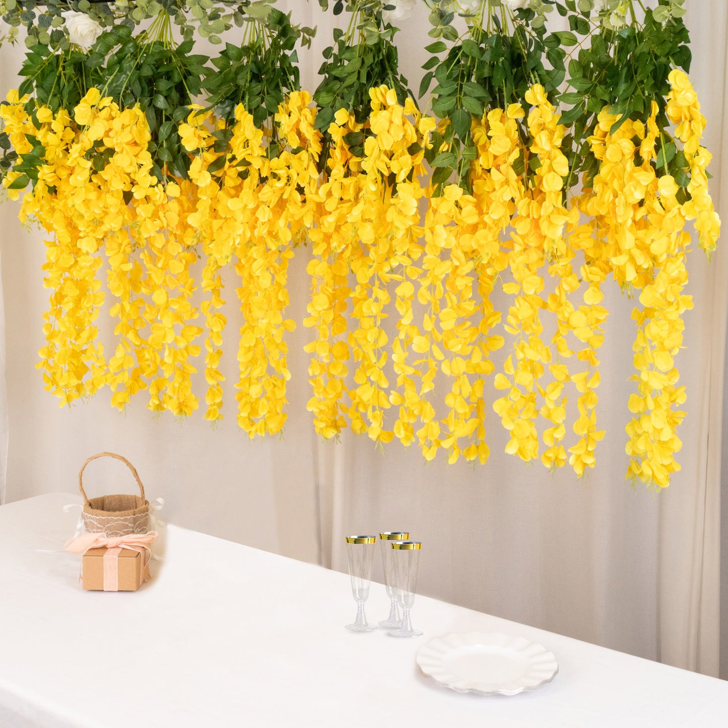 5 Pack Artificial 44 Inch Yellow Silk Hanging Wisteria Flower Garland Vines