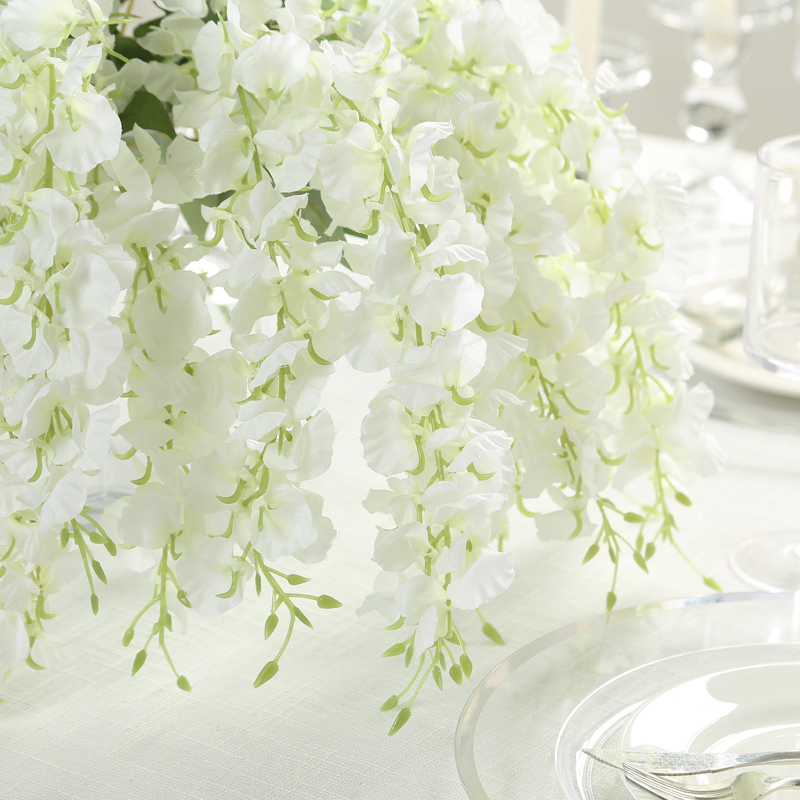 White cream silk wisteria vines hanging plants, 6 pack, 21 inches long.