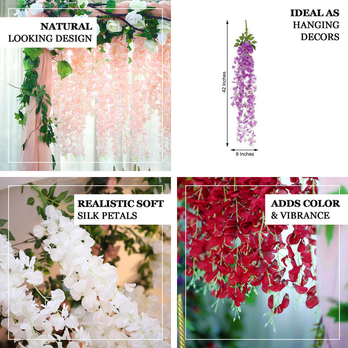 42" Pink Artificial Silk Hanging Wisteria Flower Garland Vines, Elaborated 5 Full Strands in 1 Bush