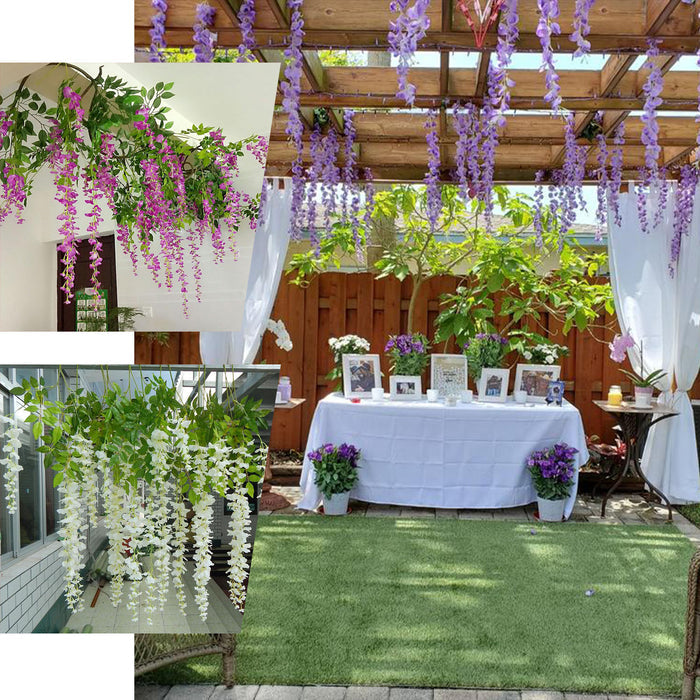 42" Pink Artificial Silk Hanging Wisteria Flower Garland Vines, Elaborated 5 Full Strands in 1 Bush