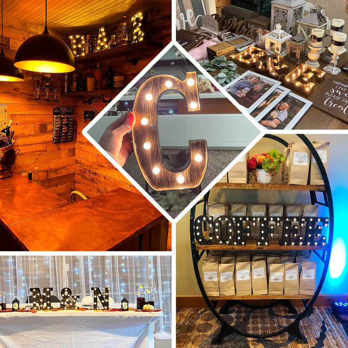 Antique Black Industrial Style LED Marquee Alphabet Letter Sign "W", 9" Vintage Style Light Up Letter