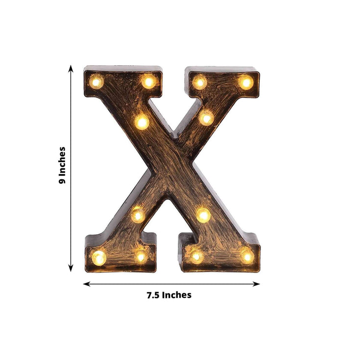 Antique Black Industrial Style LED Marquee Alphabet Letter Sign "X", 9" Vintage Style Light Up Letter