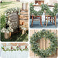 5.5ft Artificial Eucalyptus Leaf Hanging Vines With 7 White Rose Flower Heads, Floral Greenery Table Garland