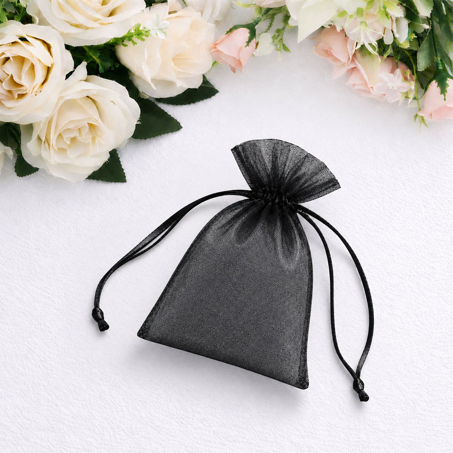 100 Pack Black Organza Drawstring Gift Bags 3" x 4" – Wedding Party Favor Bags