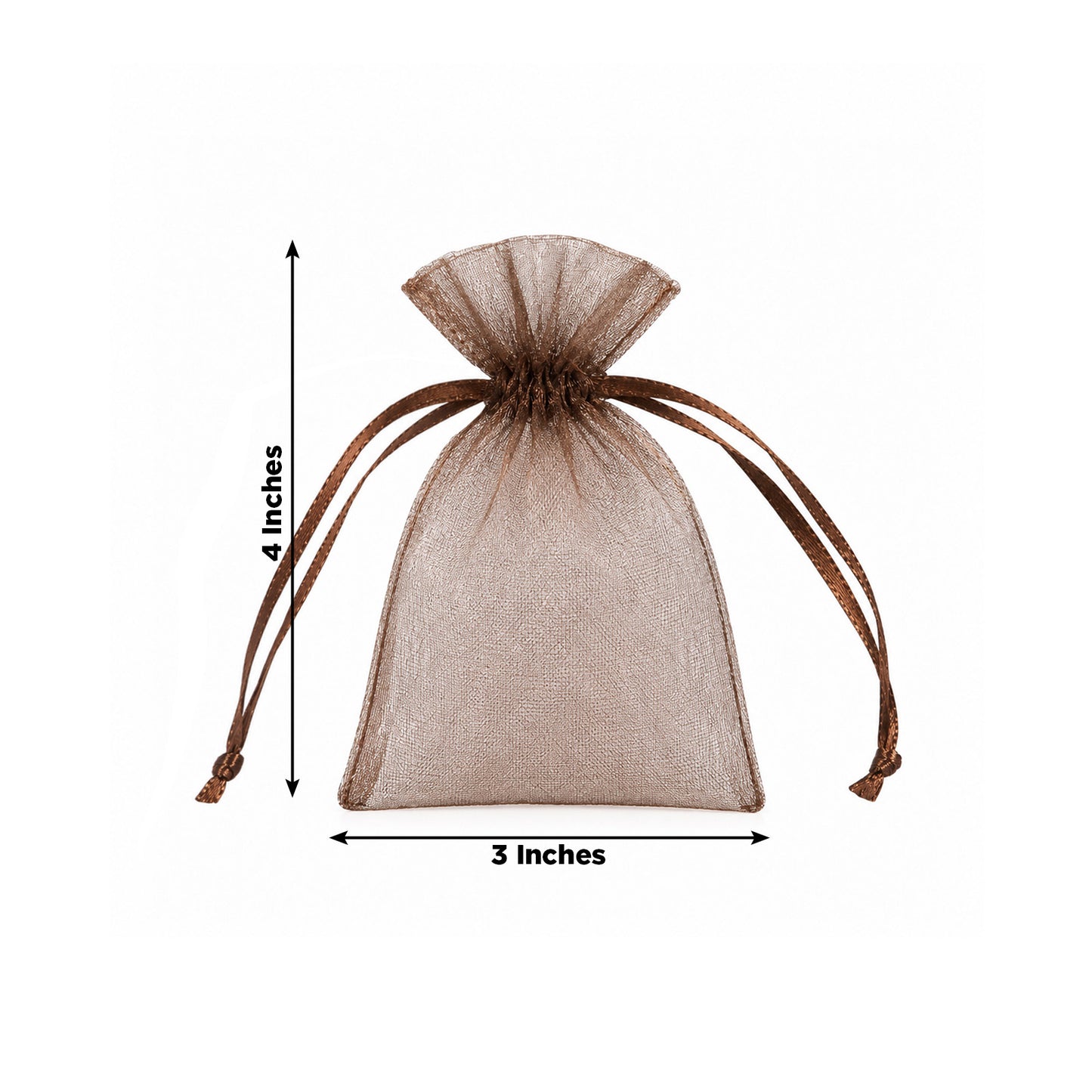 100 Pack Chocolate Organza Drawstring Gift Bags 3" x 4" – Wedding Party Favor Bags