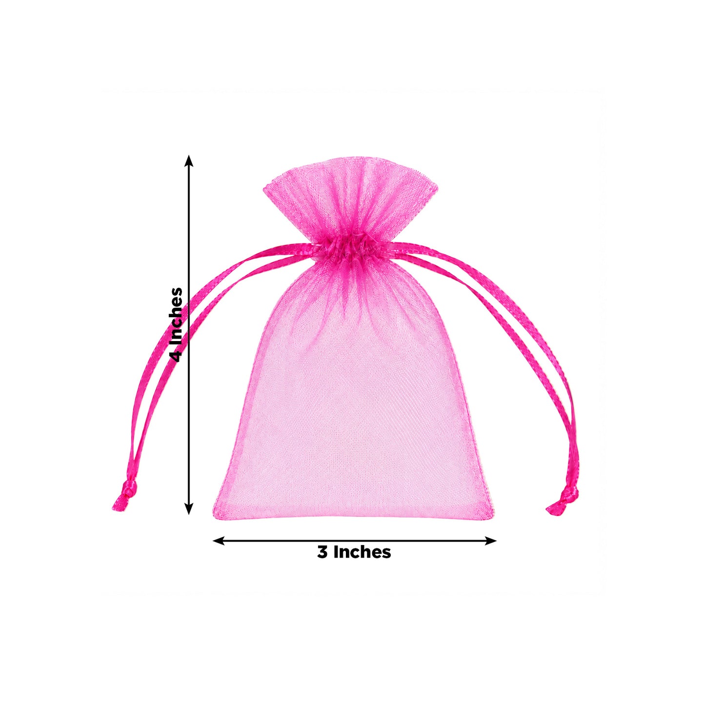 100 Pack Fuchsia Organza Drawstring Gift Bags 3" x 4" – Wedding Party Favor Bags