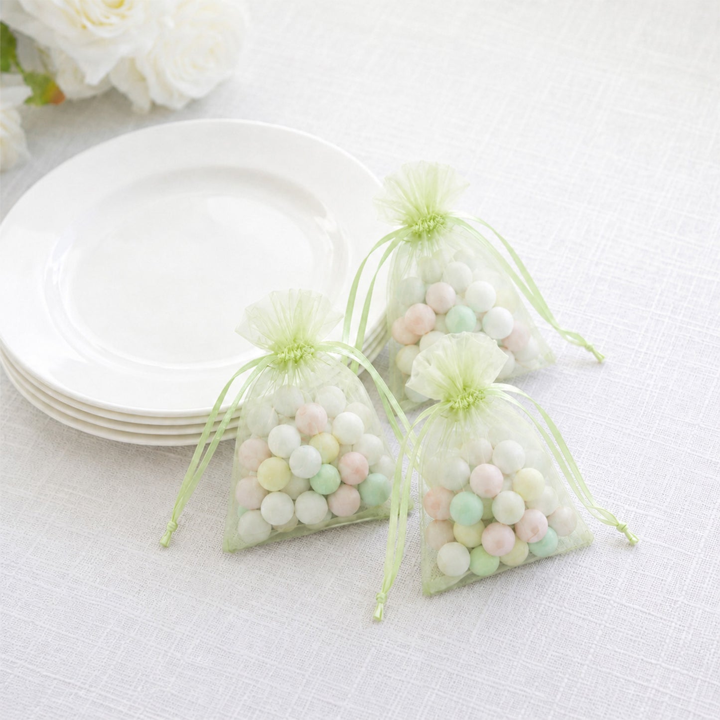 100 Pack Mint Organza Drawstring Gift Bags 3" x 4" – Wedding Party Favor Bags