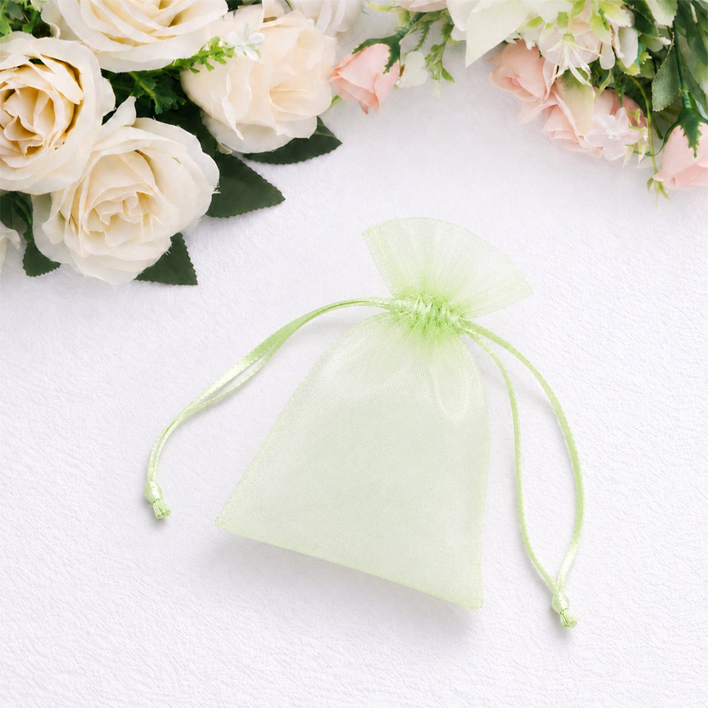 100 Pack Mint Organza Drawstring Gift Bags 3" x 4" – Wedding Party Favor Bags