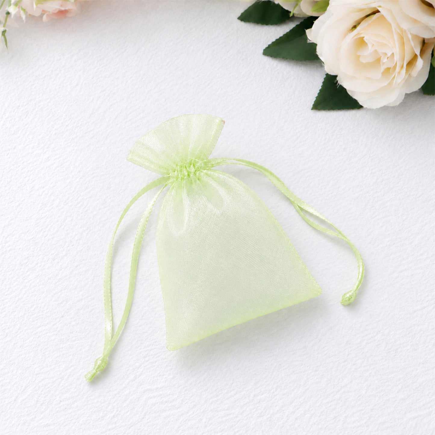 100 Pack Mint Organza Drawstring Gift Bags 3" x 4" – Wedding Party Favor Bags