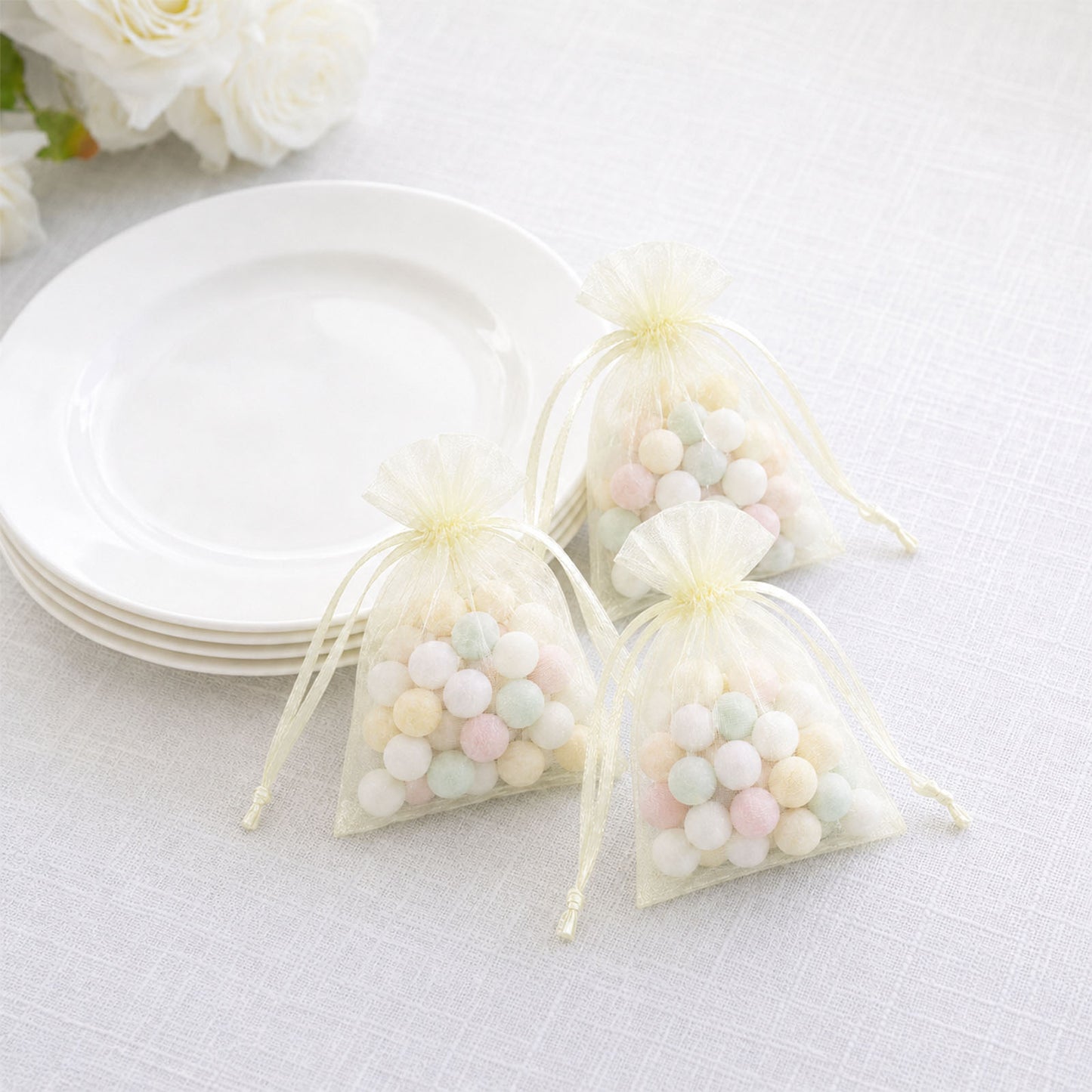 100 Pack Yellow Organza Drawstring Gift Bags 3" x 4" – Wedding Party Favor Bags