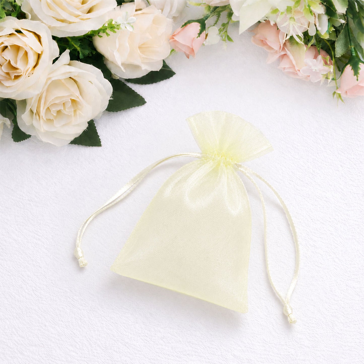 100 Pack Yellow Organza Drawstring Gift Bags 3" x 4" – Wedding Party Favor Bags