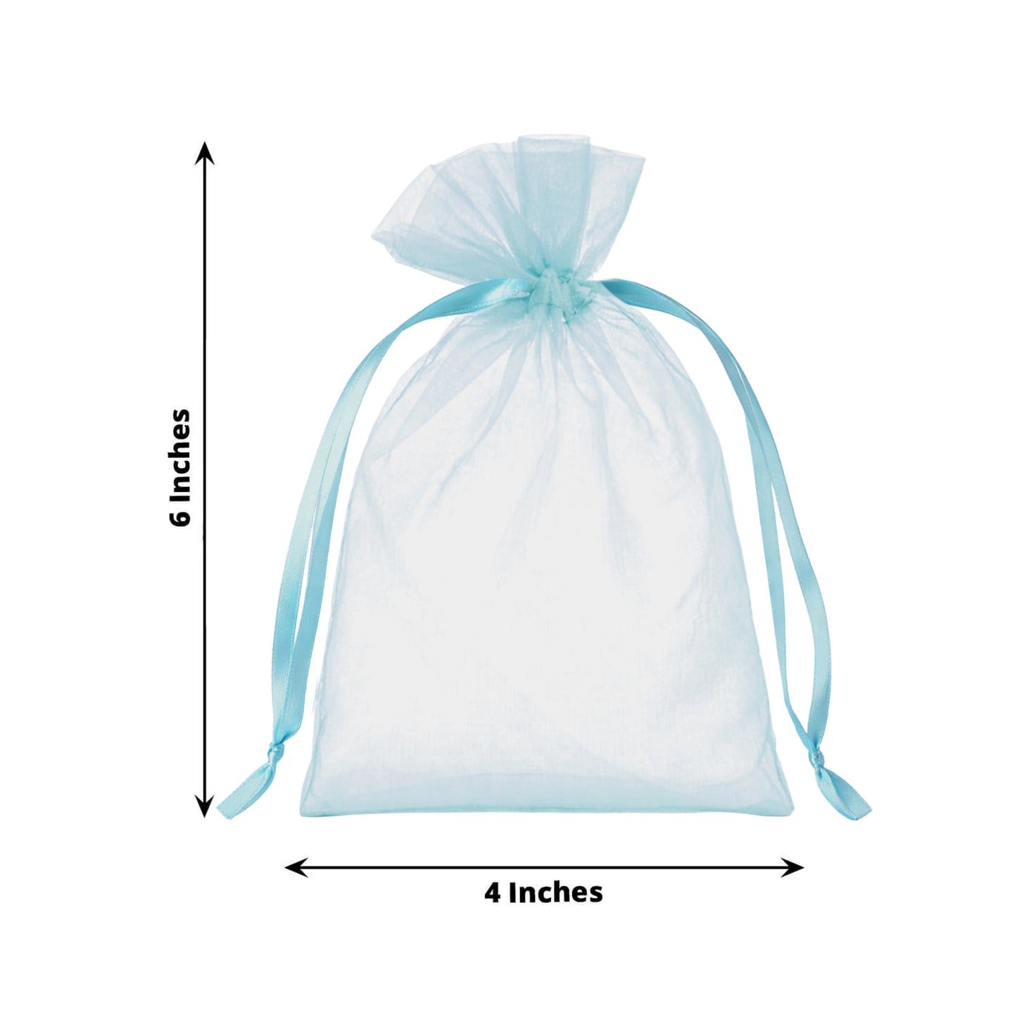 Light blue organza gift bag with drawstring, 4" x 6".