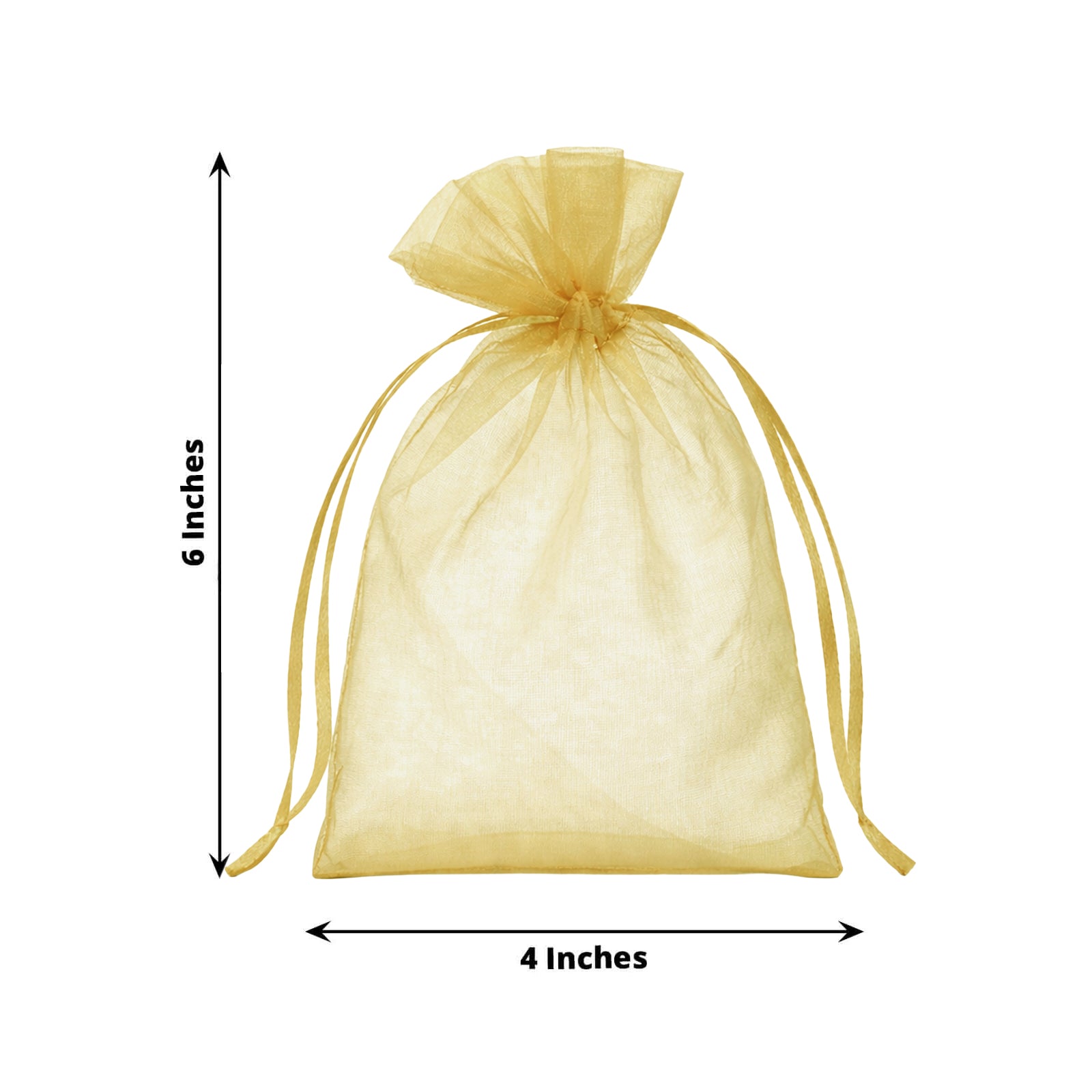 Gold organza gift bag, 4" x 6", perfect for wedding party favors.