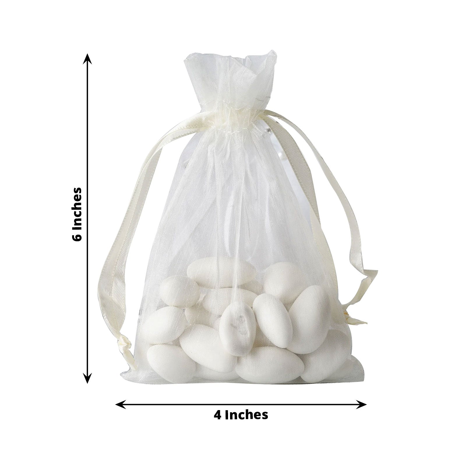 10 Pack | 4inches Ivory Organza Drawstring Wedding Party Favor Gift Bags