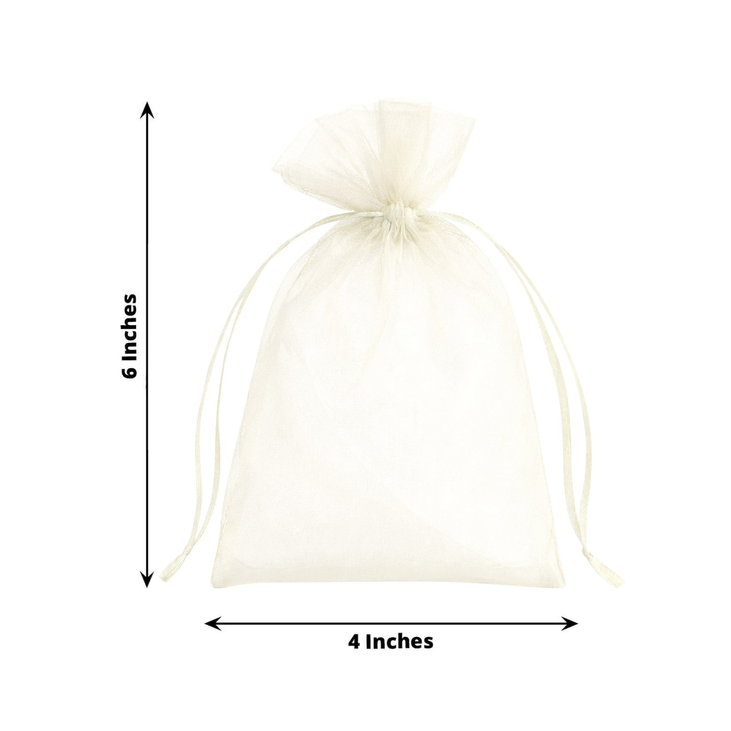Ivory organza gift bag with drawstring, 4" x 6", perfect for wedding favors.