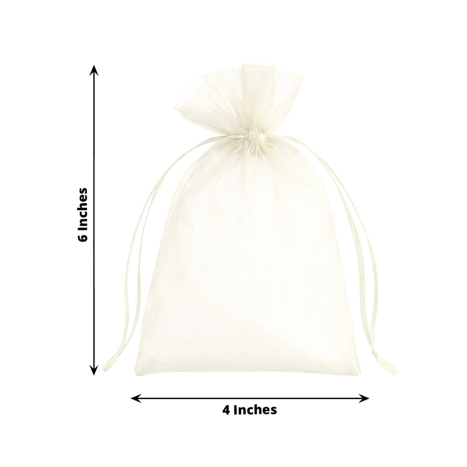 Ivory organza gift bag with drawstring, 4" x 6", perfect for wedding favors.