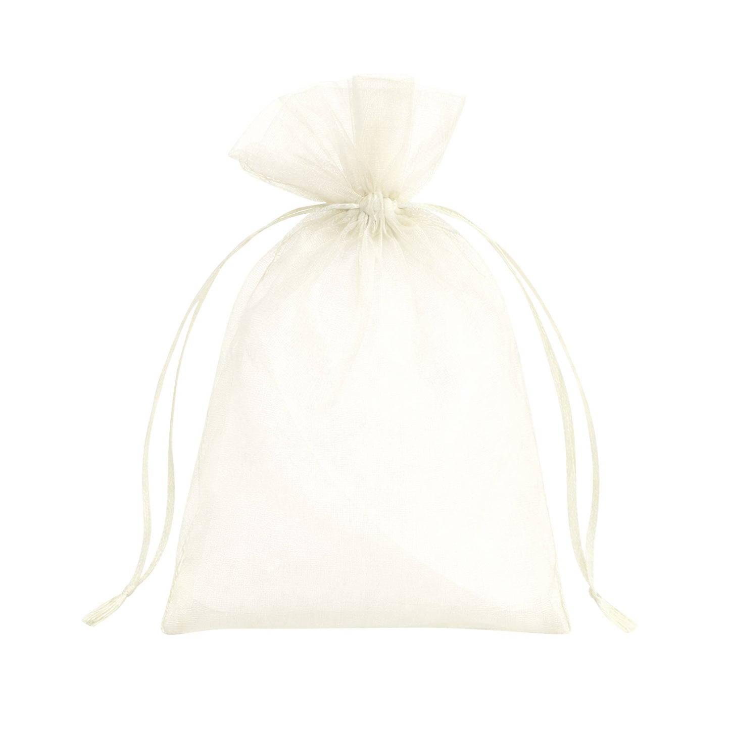Ivory organza gift bag with drawstring, 4" x 6", ideal for wedding favors.