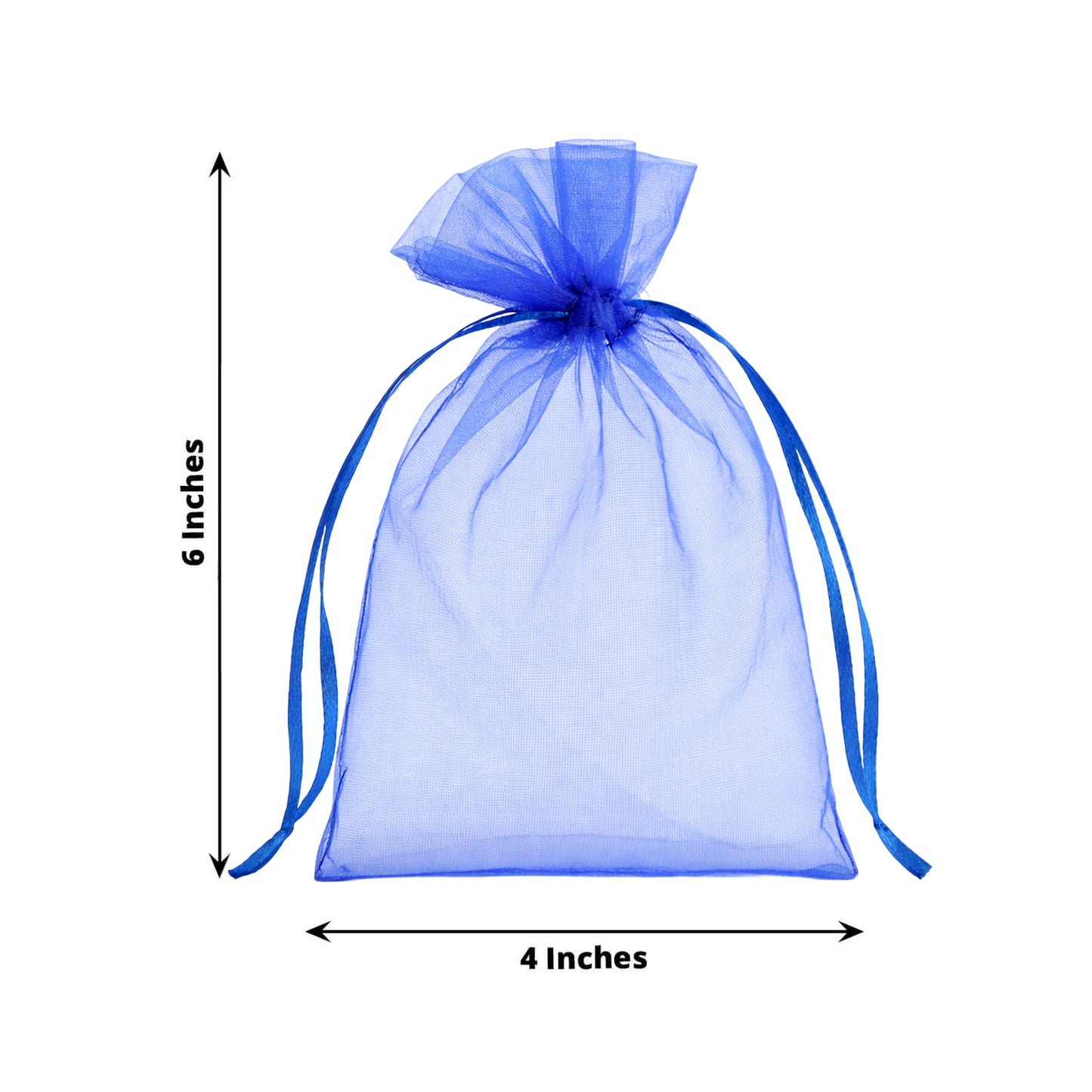 Royal blue organza gift bag with drawstring, 4" x 6", perfect for party favors.
