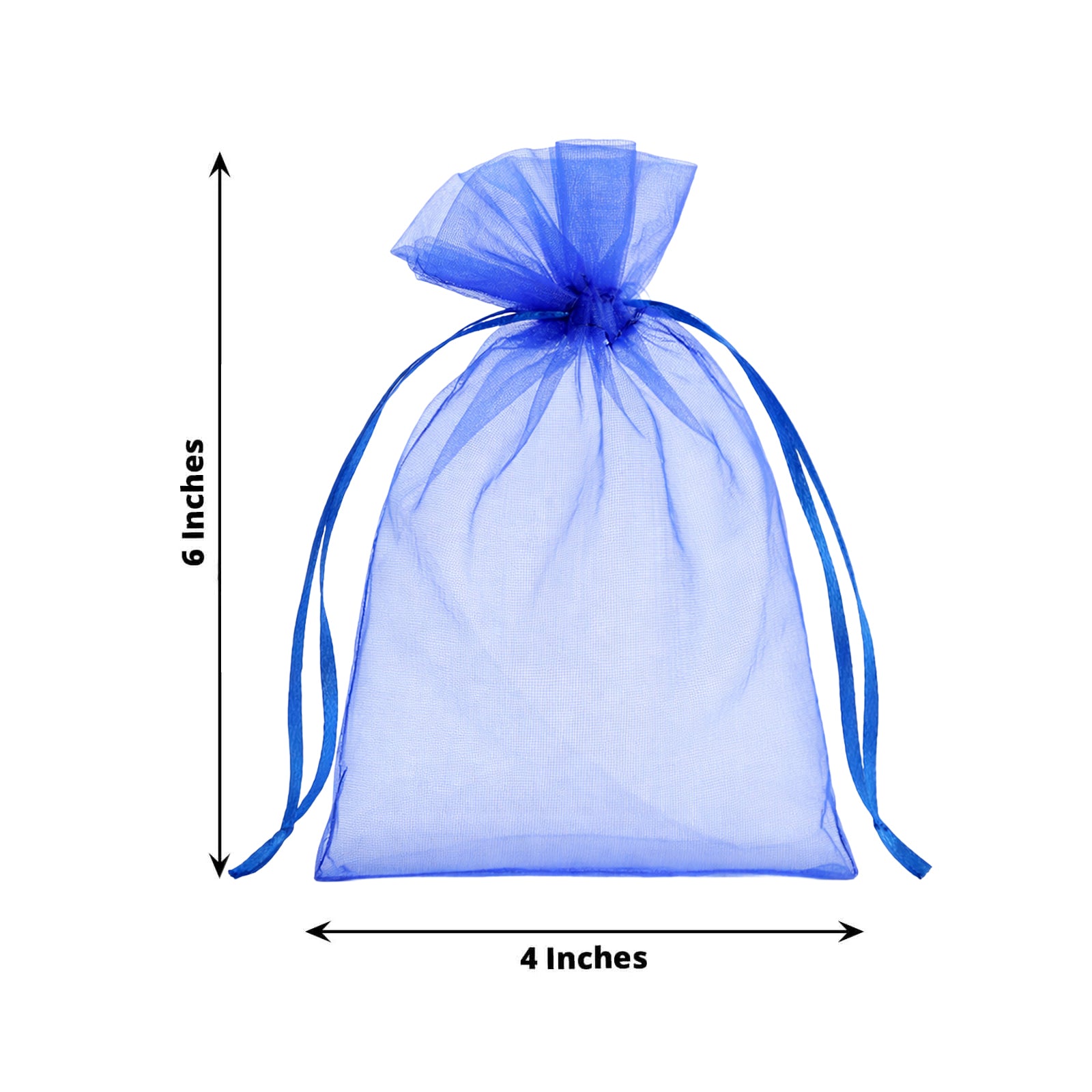 Royal blue organza gift bag with drawstring, 4" x 6", perfect for party favors.