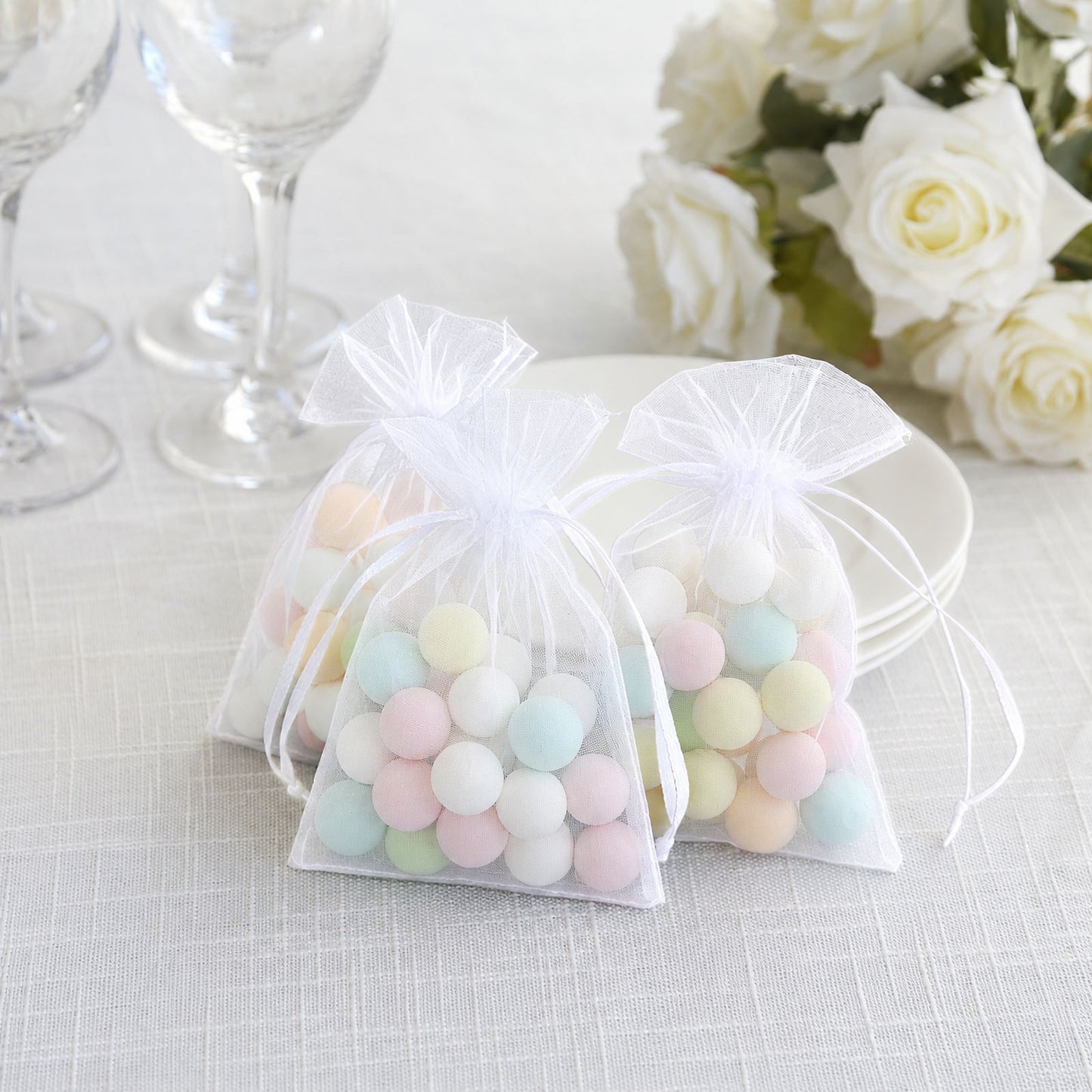 100 Pack White Organza Gift Bags with Drawstring, 4" x 6" – Wedding Party Favor Bags