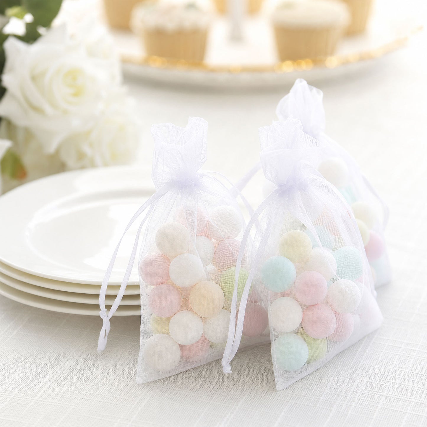 100 Pack White Organza Gift Bags with Drawstring, 4" x 6" – Wedding Party Favor Bags