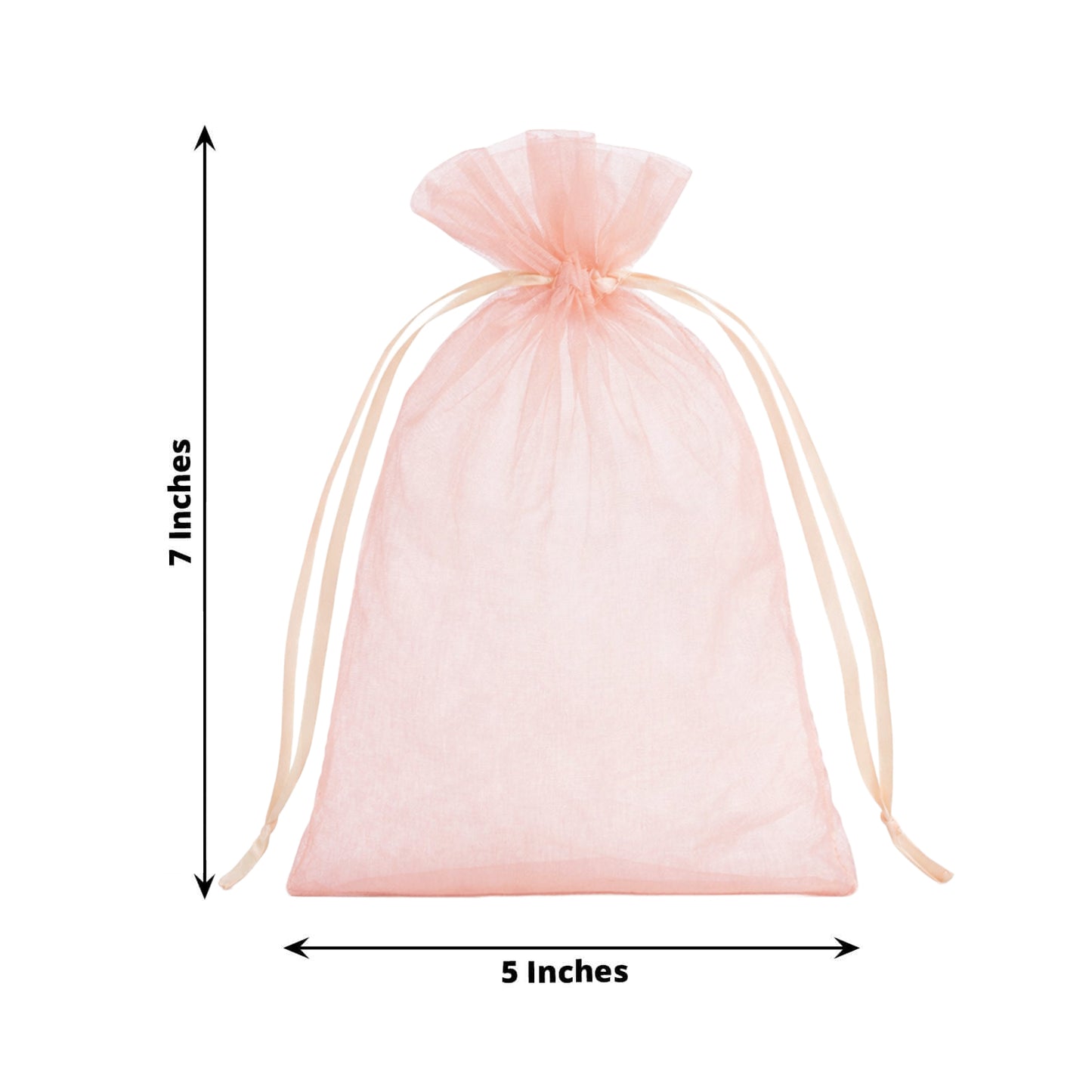 Blush organza gift bag with drawstring, 5" x 7", 100 pack for wedding favors.
