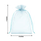 Light blue organza gift bag with drawstring, 5" x 7" size.