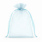 Light blue organza gift bag with drawstring, 5" x 7", perfect for wedding favors.