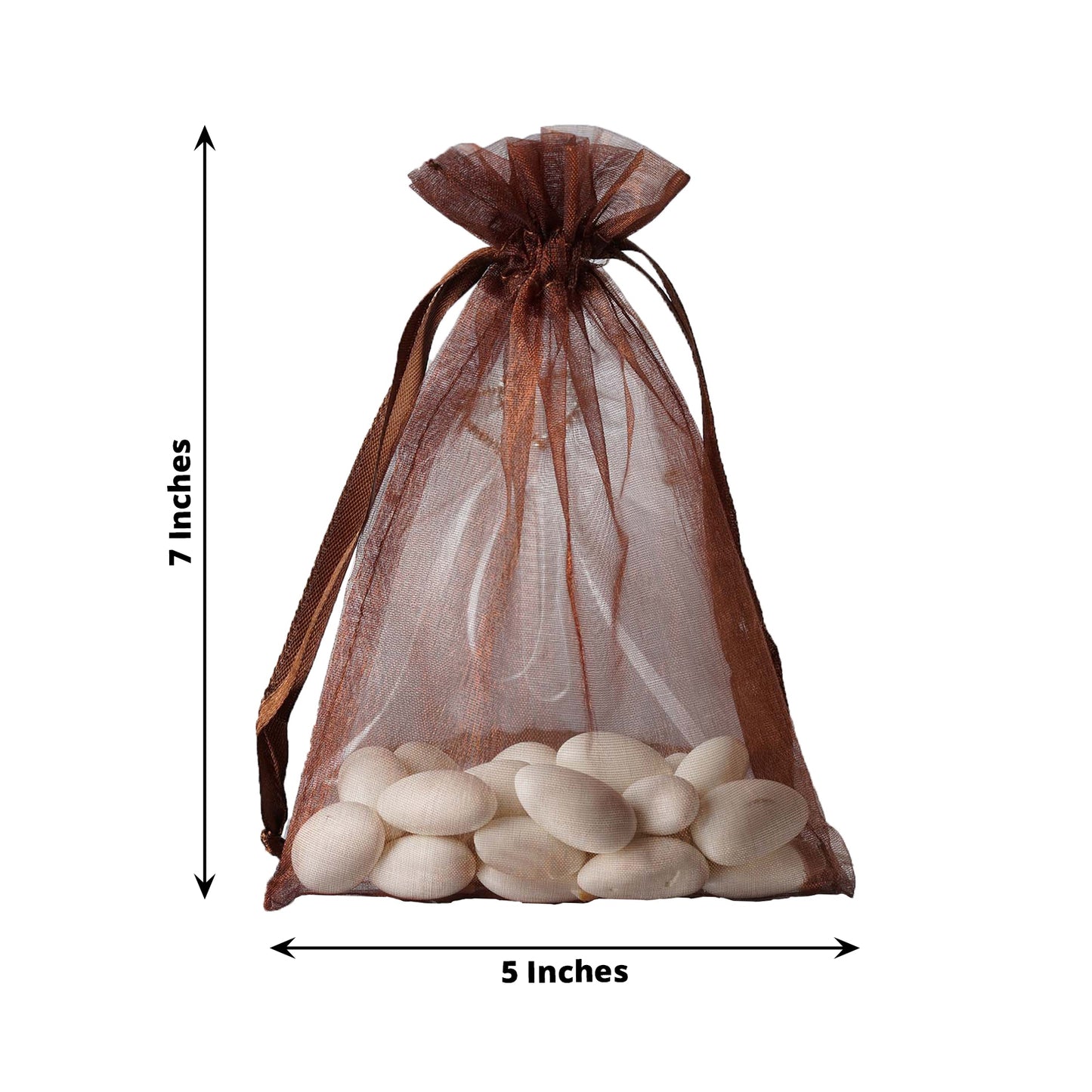 10 Pack | 5x7inch Chocolate Organza Drawstring Wedding Party Favor Gift Bags