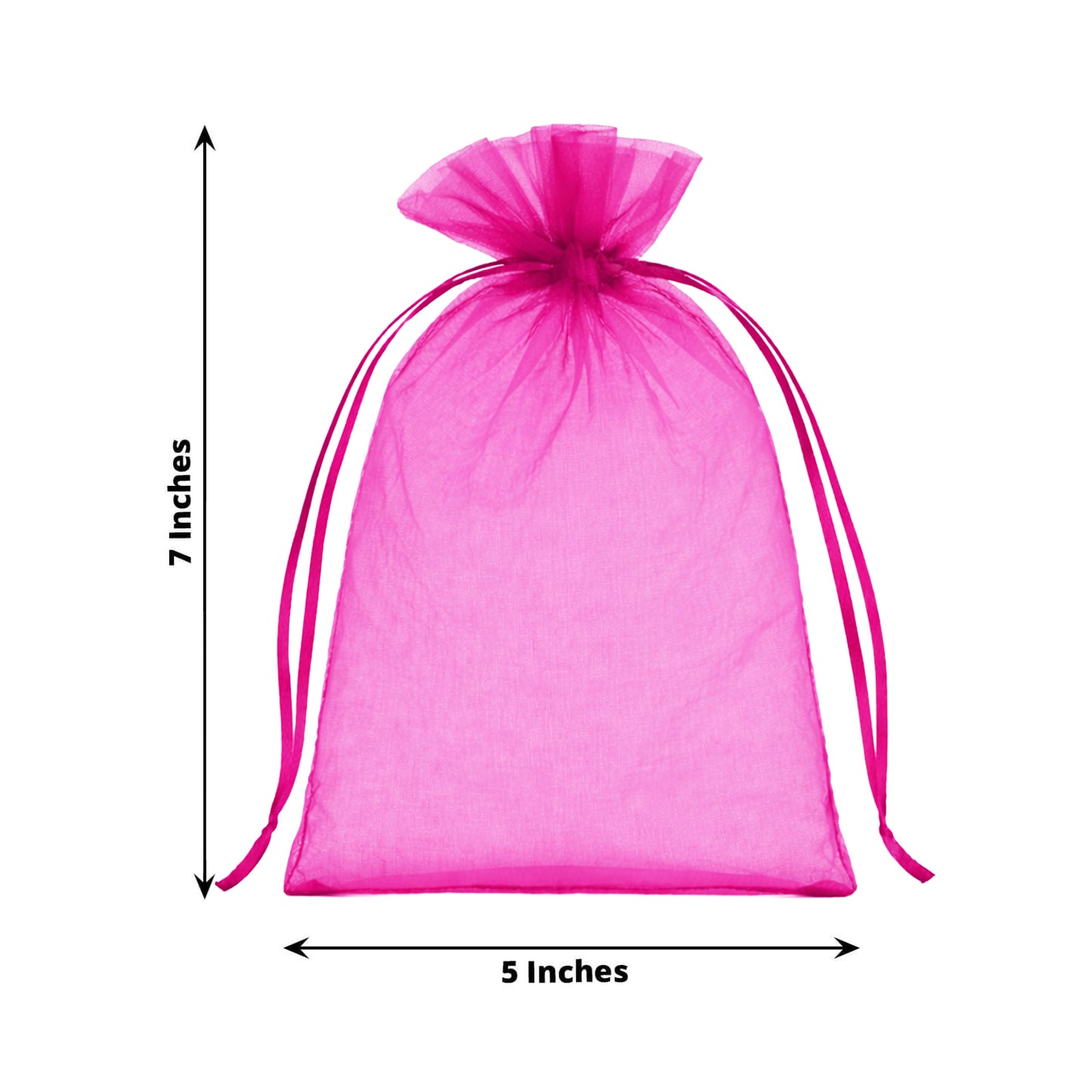 Fuchsia organza gift bag, 5" x 7", perfect for wedding party favors.