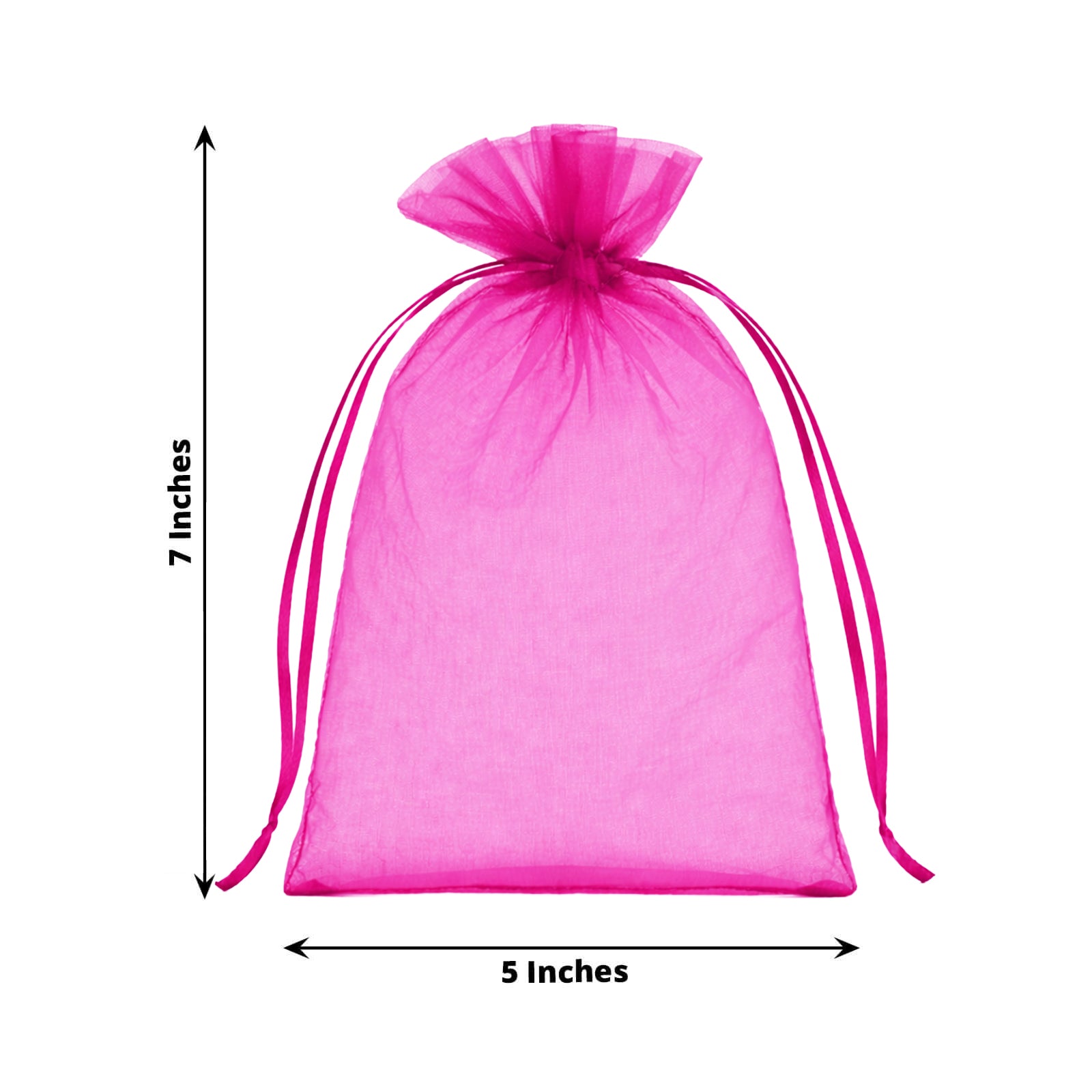 Fuchsia organza gift bag, 5" x 7", perfect for wedding party favors.