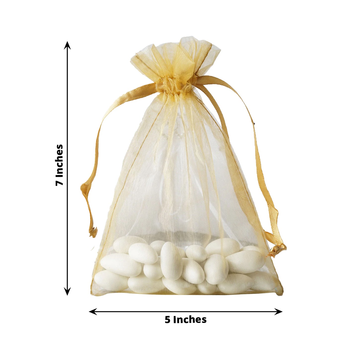 10 Pack | 5x7inch Gold Organza Drawstring Wedding Party Favor Gift Bags