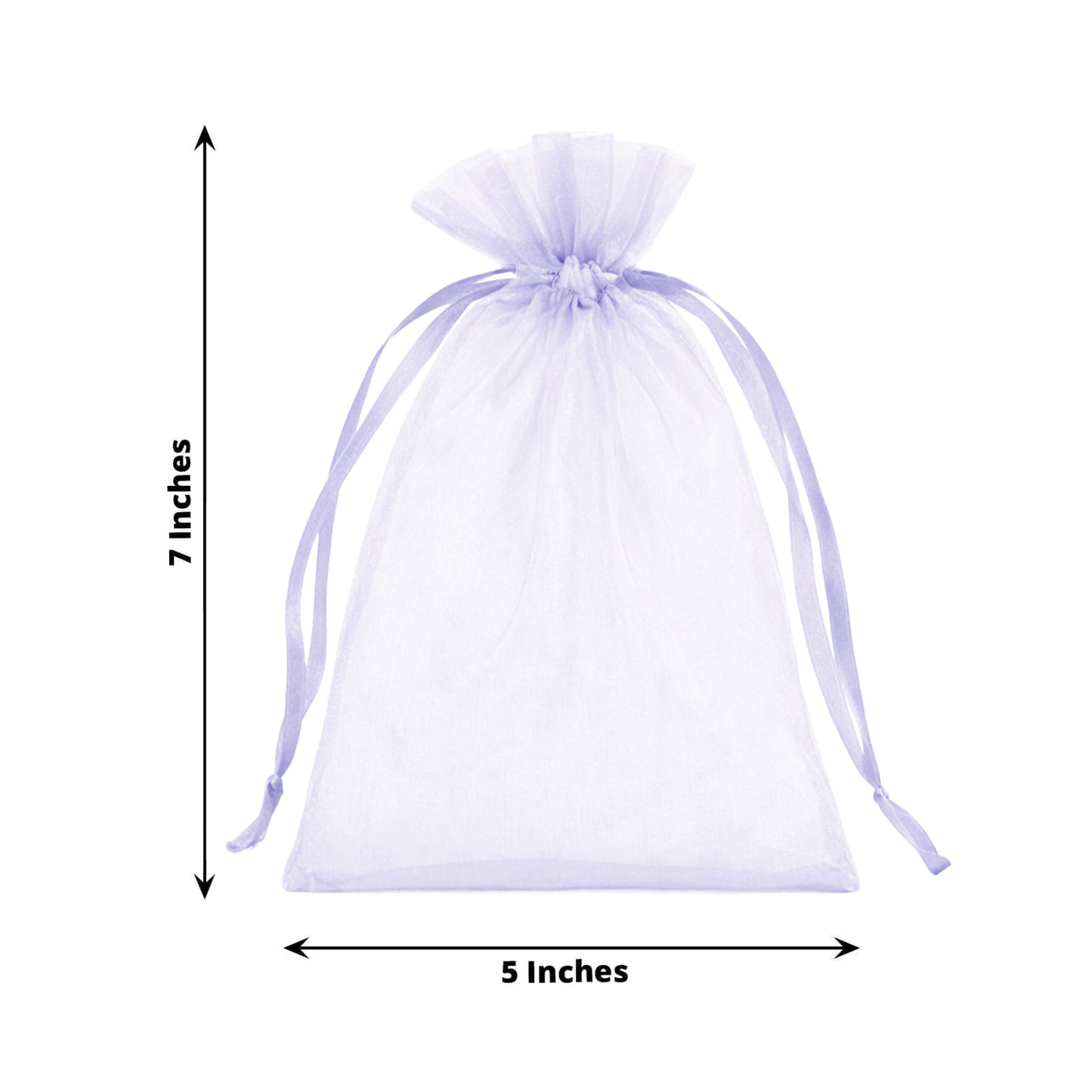 Lavender organza gift bag with drawstring, 5" x 7", ideal for wedding favors.