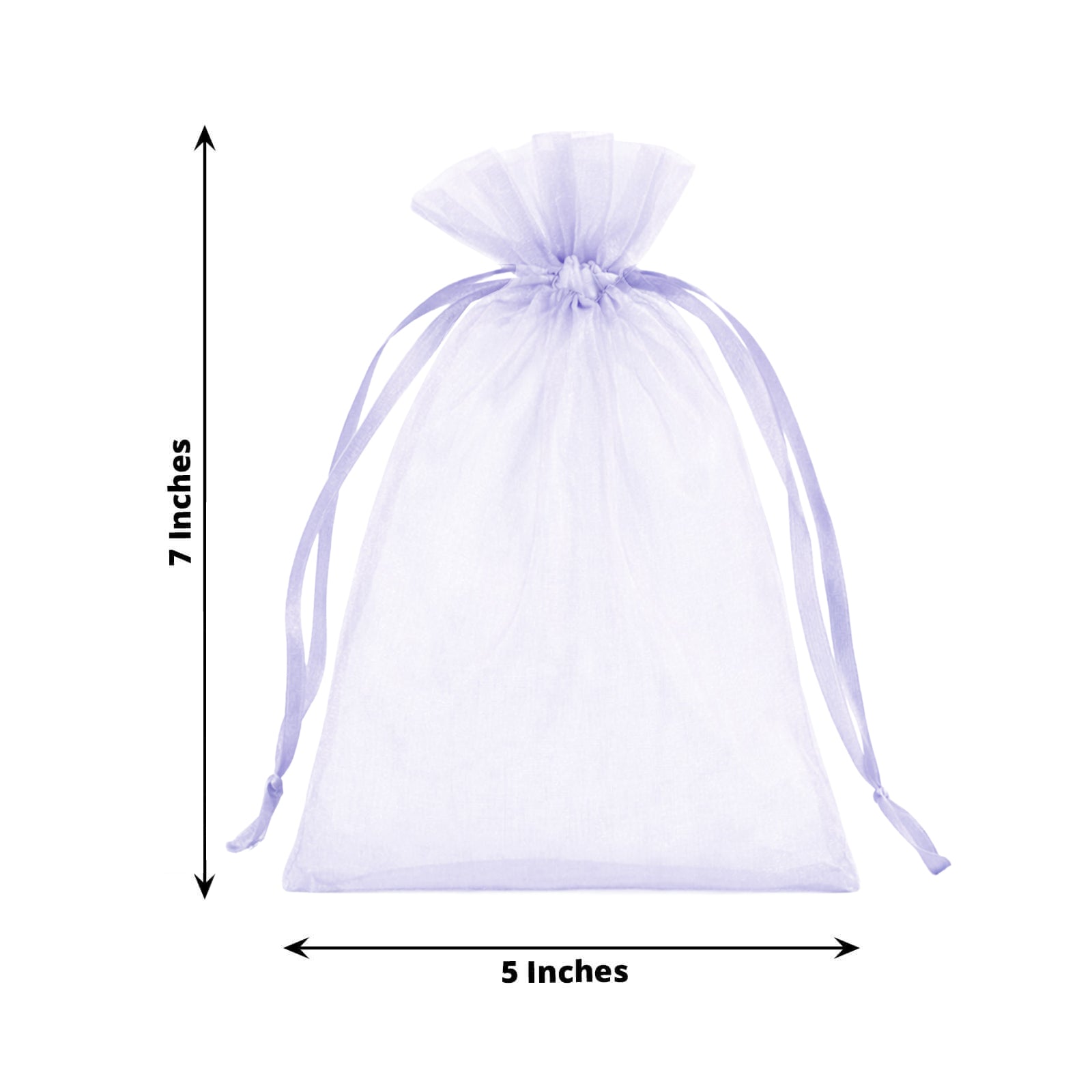 Lavender organza gift bag with drawstring, 5" x 7", ideal for wedding favors.