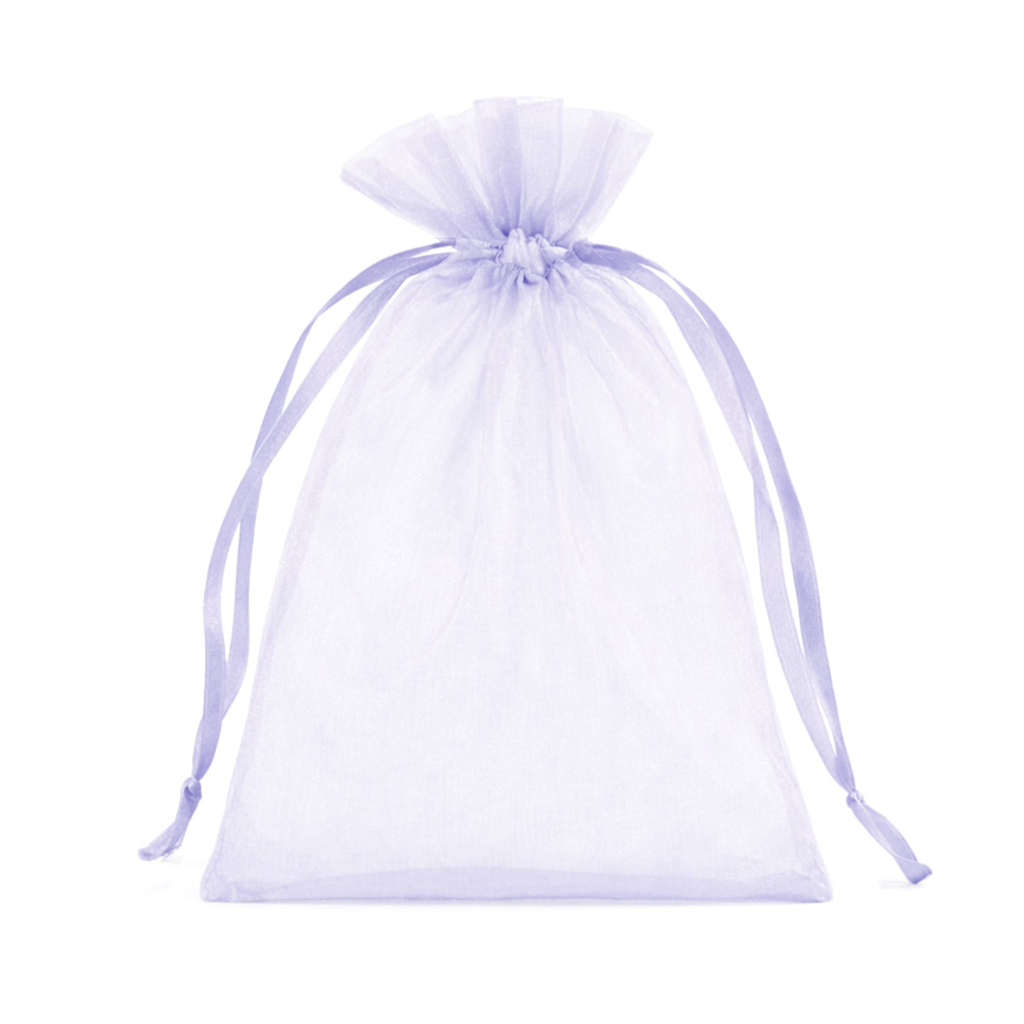 Lavender organza gift bag with drawstring, 5" x 7", perfect for wedding favors.